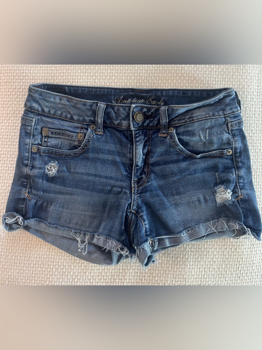 American Eagle Outfitters Blue Denim Frayed Hem Jean Shorts